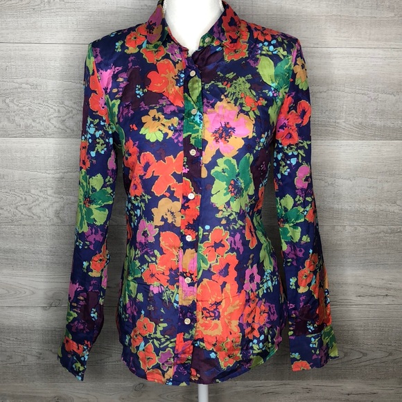 J. Crew Tops - Blue Pink Green Floral Sheer Top by J.Crew Size 6